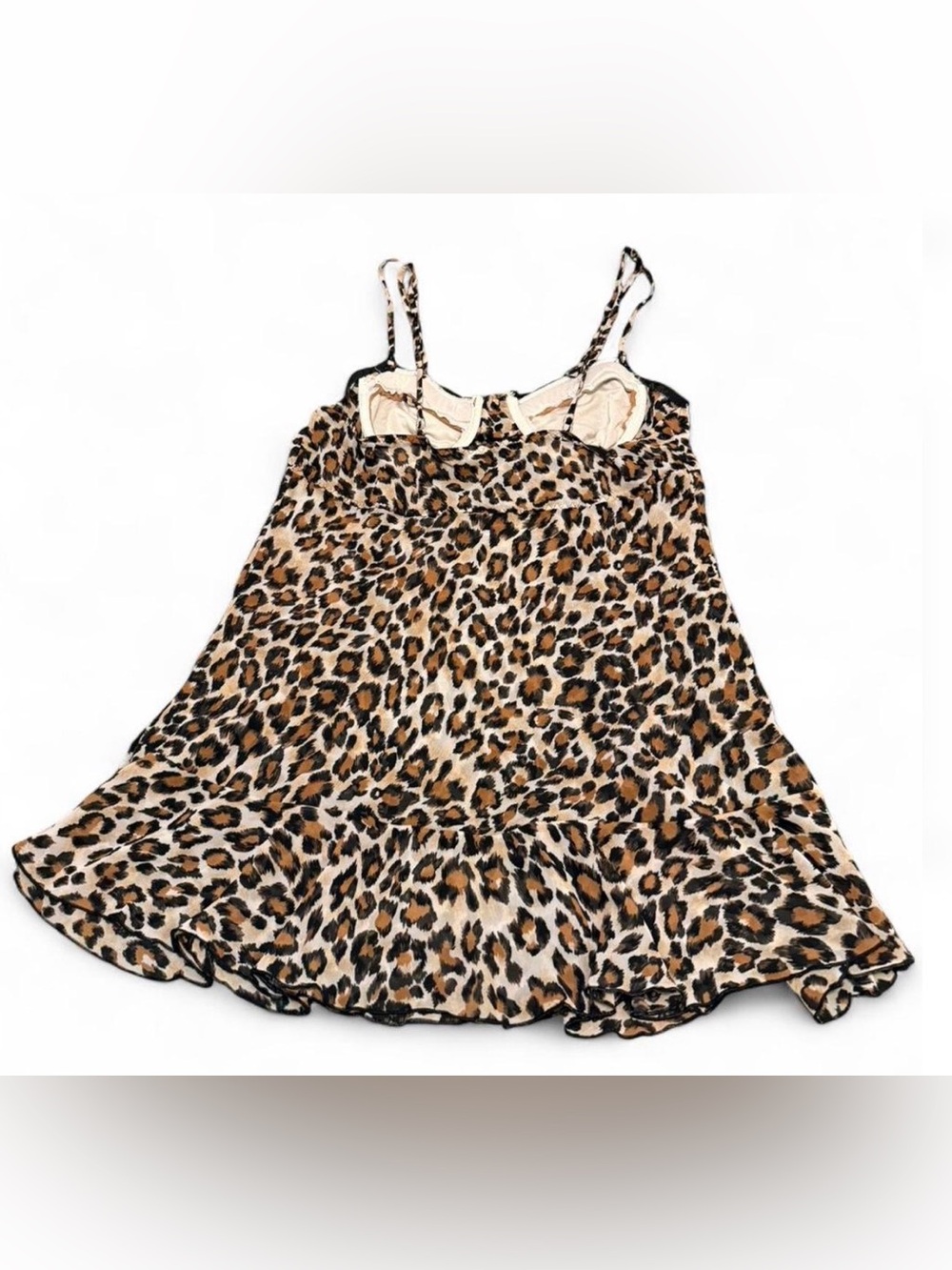 Y2K Leopard Print Lace Trim Cami Baby Doll Dress Mob Wife Baddie Bratz Rock L - Picture 2 of 8